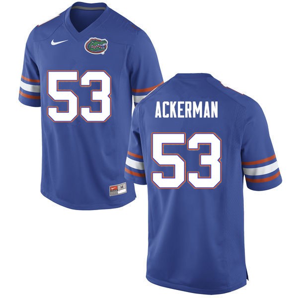 Men #53 Brendan Ackerman Florida Gators College Football Jersey Blue